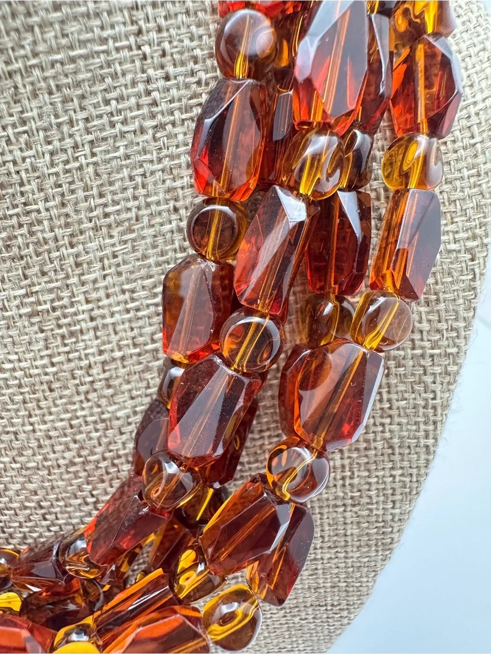 Multi-Strand Amber Glass Necklace with Turquoise Heart Pendant